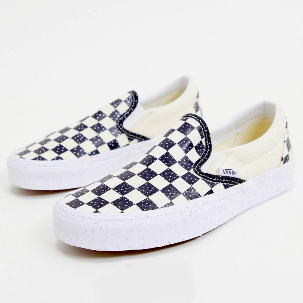 New checkered glitter VANS slip on size 7 women’s